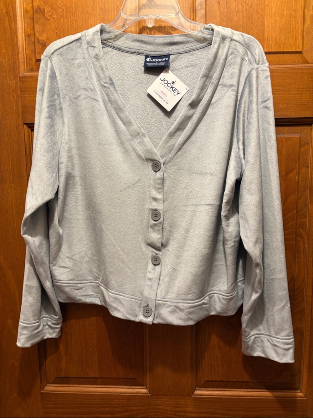 Jockey Light Gray V-Neck Button Velour Cardigan